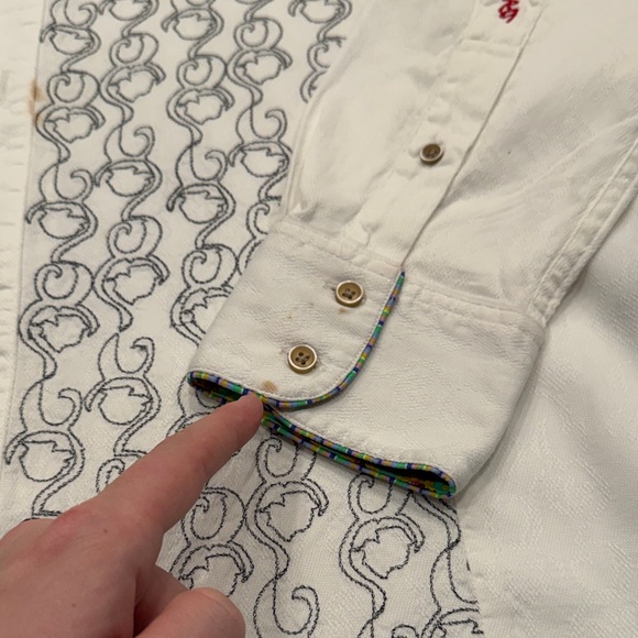 Men's Robert Graham White Patterned Shirt with Flip Cuff Size Large Embroidered - Picture 5 of 10